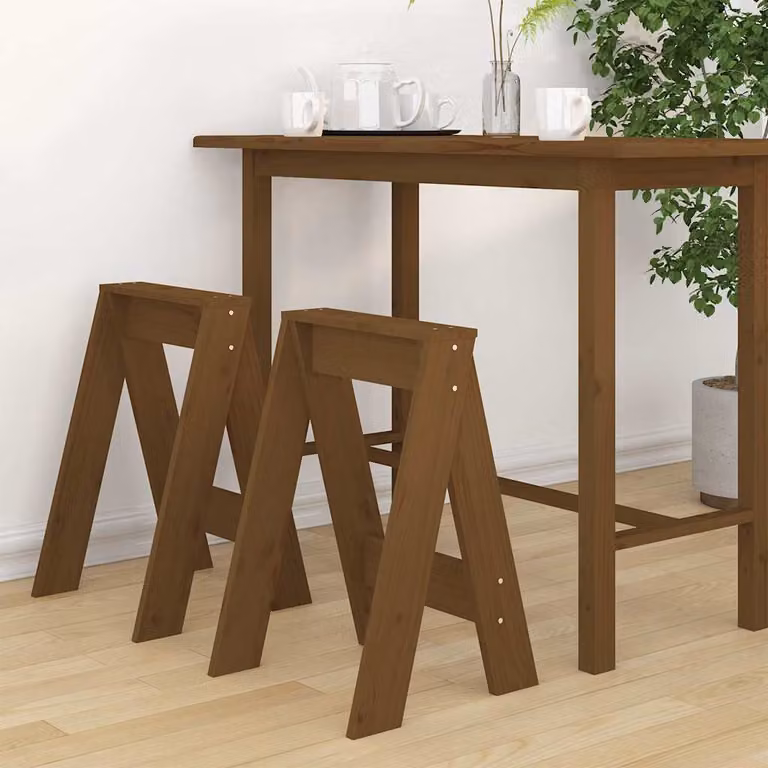 Set di 2 sgabelli vidaXL in legno massello di pino color marrone, L/P/H: 40 x 40 x 60 cm