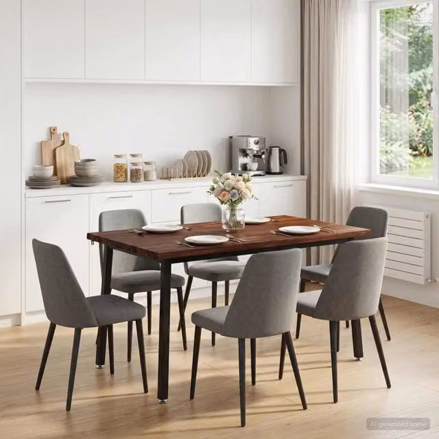 Tavolo da pranzo moderno rettangolare vidaXL in legno di acacia con bordo vivo, L 140 cm x P 90 cm x H 75 cm, Marrone e Nero