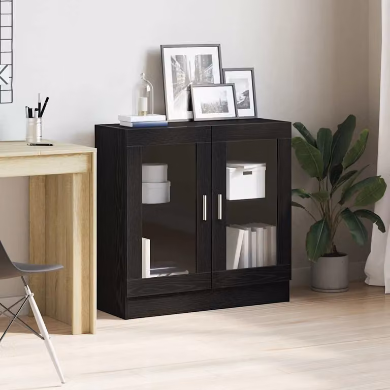 vidaXL Armadio per Libri Moderno con Ante in Vetro e Ripiani Interni, Nero, L 82,5 cm x P 30,5 cm x H 80 cm