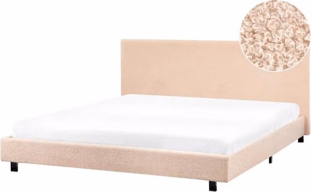 Letto ad acqua BELIANI King Size in tessuto bouclé beige con poggiatesta design moderno L/P/H: 200 x 180 x 108 cm