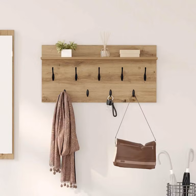 Appendiabiti a muro vidaXL Rovere, design minimalista con ganci distribuiti, colore marrone, L 80 cm x P 40 cm x H 12 cm