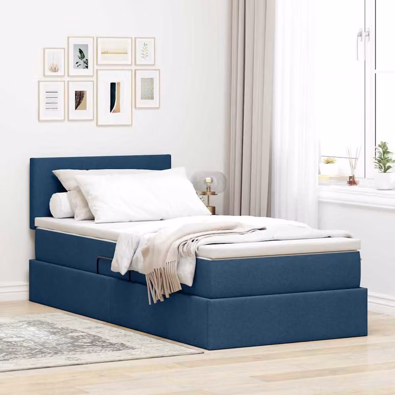 Letto con contenitore vidaXL in tessuto blu con illuminazione LED e porta USB, L/P/H: 204 x 90 x 88 cm
