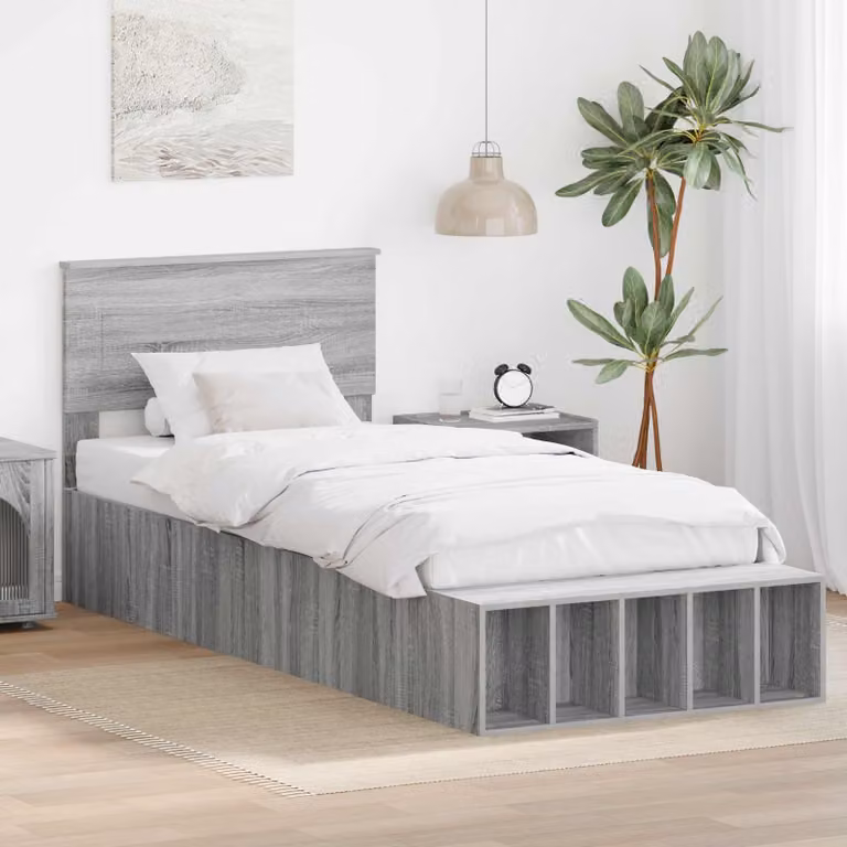 Struttura letto con scaffale e cassetti vidaXL, Grigio, L/P/H: 90 x 190 x 215,5 cm
