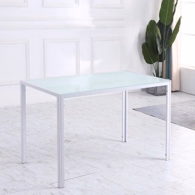Tavolo da pranzo rettangolare moderno REDOM in vetro bianco e metallo L: 120 cm, P: 80 cm, H: 75 cm