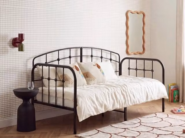 Struttura letto BELIANI in metallo nero con doghe fisse, stile industriale, L: 90 cm, P: 200 cm, H: 107 cm