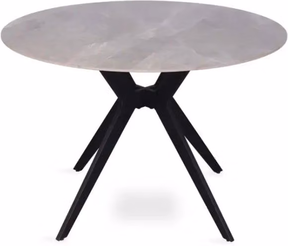 Tavolo da pranzo rotondo Meublorama ARVENA con piano in pietra sinterizzata e struttura in metallo, Colore grigio e nero, Diametro: 110 cm, Altezza: 75 cm