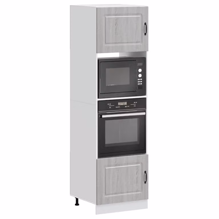 Set di 2 armadi per elettrodomestici vidaXL Kalmar in legno multistrato e MDF, colore grigio Sonoma, design moderno con ante a battente