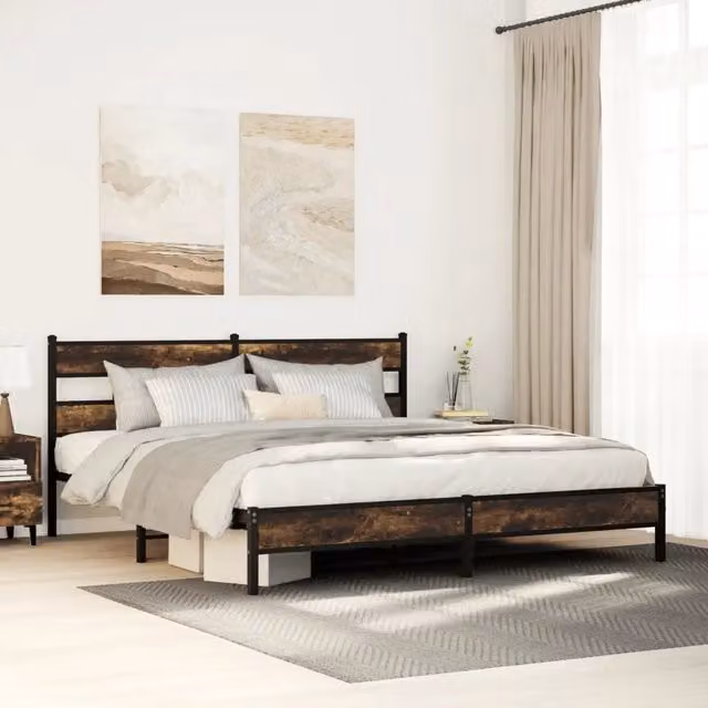 Giroletto in metallo e legno color rovere fumo vidaXL senza materasso L: 193 cm, P: 203 cm