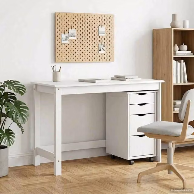 Set scrivania e mobiletto su ruote MOSS vidaXL, 2 pezzi, Bianco