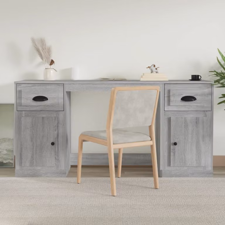 Scrivania con Armadietto vidaXL in Legno Multistrato Grigio, L: 154,5 cm, P: 50,0 cm, H: 75,0 cm