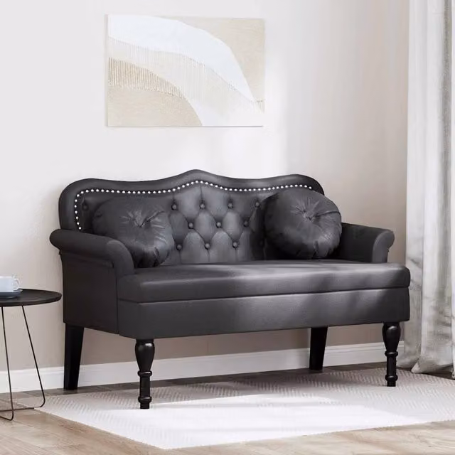 Panca Chesterfield vidaXL in pelle sintetica nera con struttura in legno L: 120,5 cm, P: 65 cm, H: 75 cm