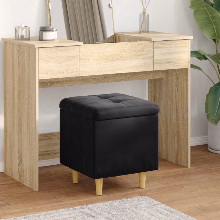 Pouf con contenitore vidaXL in velluto nero, L/P/H: 40 x 40 x 45 cm