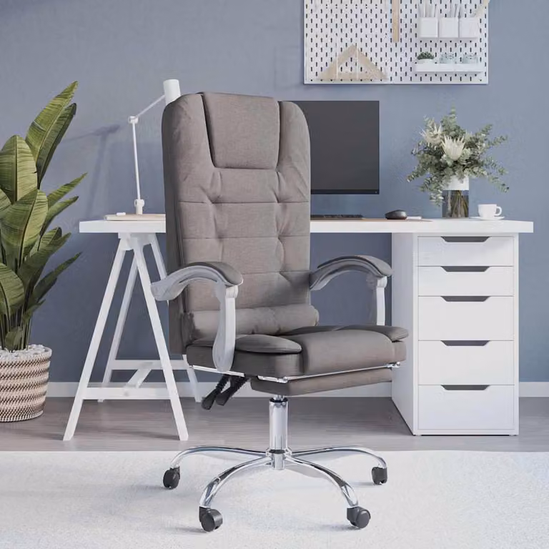 Sedia da ufficio executive vidaXL reclinabile con massaggio in tessuto beige e grigio con poggiatesta e ruote