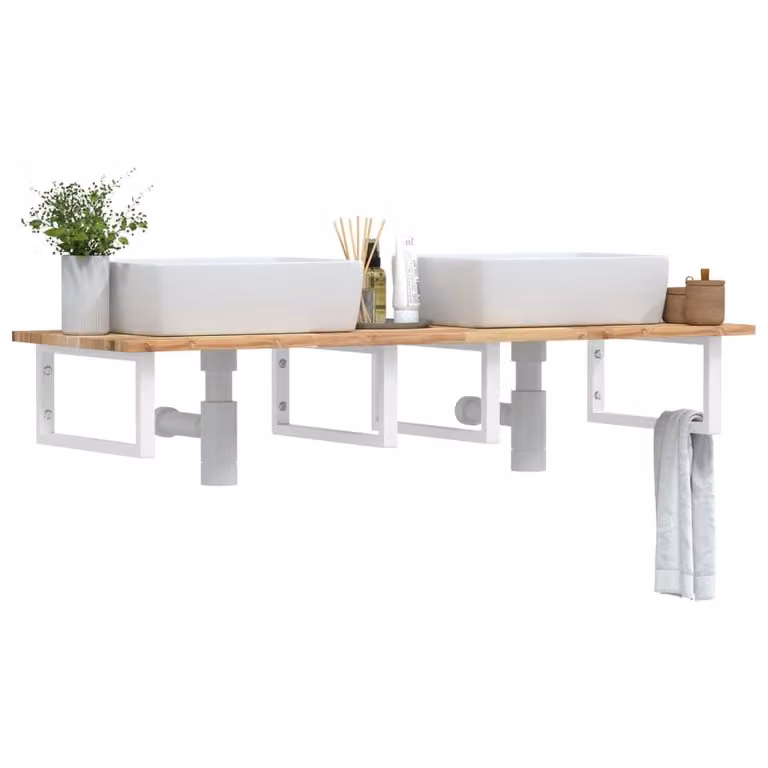 vidaXL Ripiano da parete per lavabo in legno di acacia e metallo, marrone e bianco
