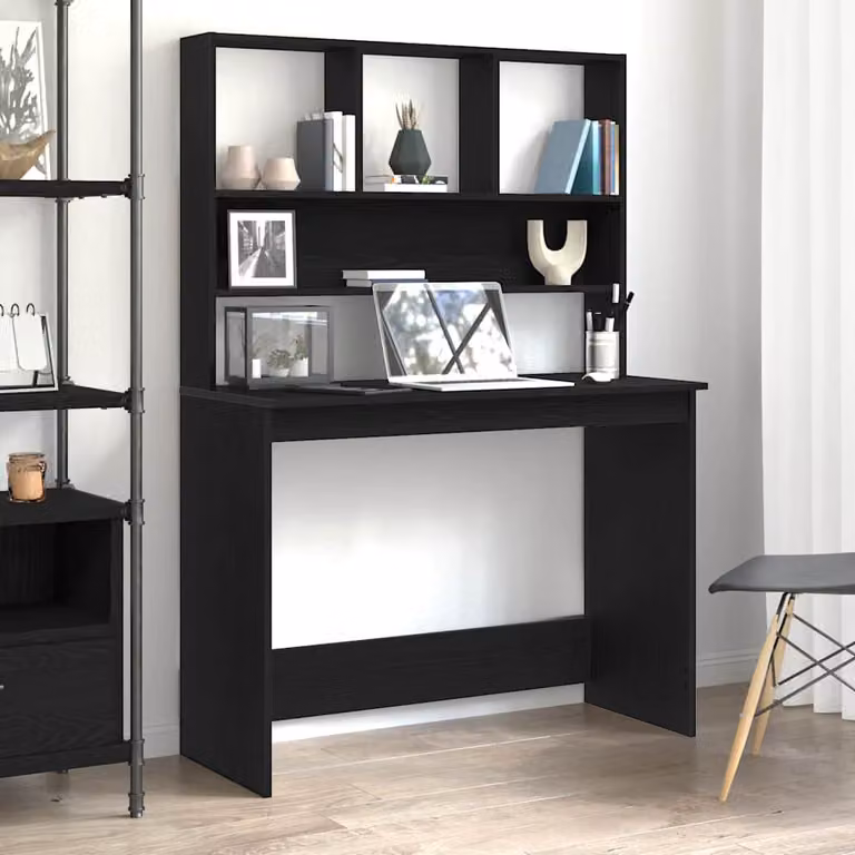 Scrivania con mensole vidaXL moderna in nero, L: 102 cm, P: 45 cm, H: 148 cm