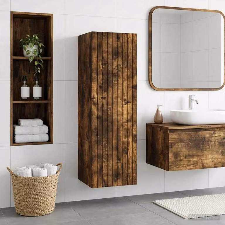 vidaXL Mobiletto da Bagno Moderno a Muro in Rovere Fumo con Ante a Battente, L/P/H: 33 x 34,5 x 100 cm