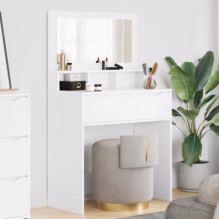 vidaXL Tavolo da Trucco Bianco per Camera da Letto L: 80 cm, P: 39,5 cm, H: 135 cm