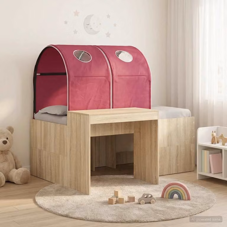 Letto singolo con tunnel vidaXL per bambini in legno Rovere e Rosso, L/P/H: 160 x 80 x 123,5 cm
