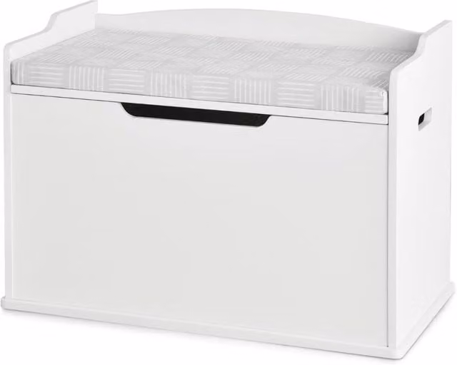Cassa per giocattoli con coperchio sollevabile e cerniere di sicurezza Design Mania, Bianco lucido