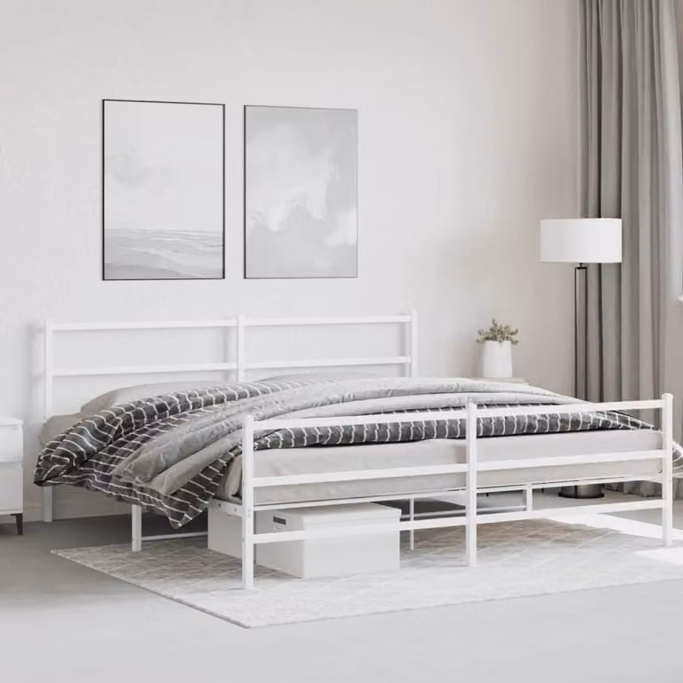 vidaXL Giroletto con Testiera e Pediera in Metallo Bianco L: 187 cm, P: 90 cm, H: 219 cm