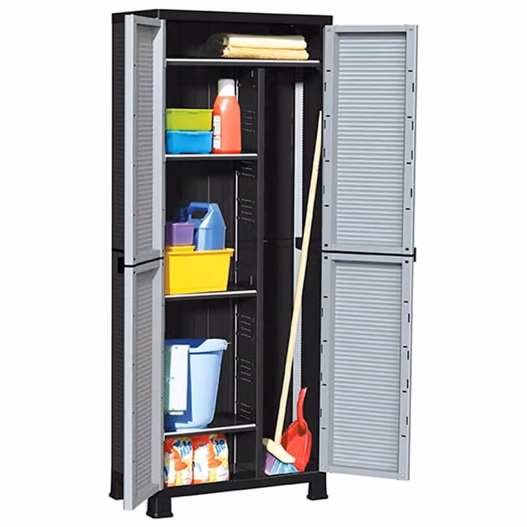 Armadietto da parete vidaXL in plastica grigia con ante a battente e serratura, L: 68 cm, P: 39 cm, H: 171,5 cm
