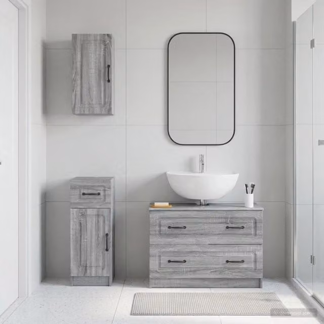 Set di mobili da bagno 3 pezzi vidaXL UTRECHT in legno grigio opaco con mobile sottolavabo e pensili a parete