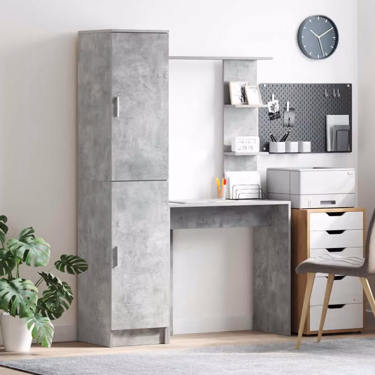 Set di scrivania con 2 scaffali da ufficio vidaXL in MDF laminato, colore grigio cemento e marrone, design moderno