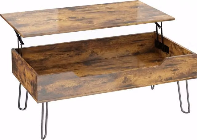 Tavolino rettangolare HOMCOM in legno e metallo con altezza regolabile e ampio scomparto, Marrone e Nero, L: 95 cm, P: 50 cm, H: 40 cm