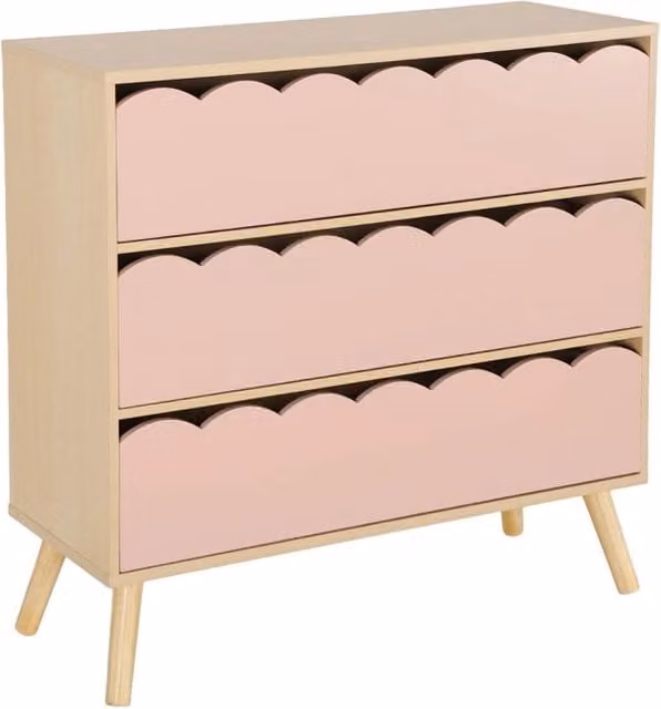 Cassettiera per bambini Sweeek in stile scandinavo, effetto legno, disponibile in bianco, rosa o verde