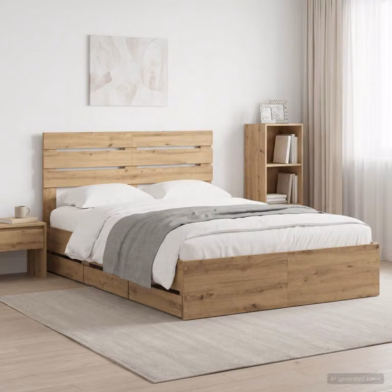 Letto con contenitore e testiera vidaXL in legno rovere artigianale marrone L/P/H: 160 x 200 x 163 cm