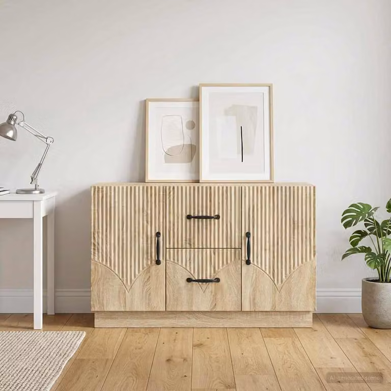 Credenza moderna vidaXL in legno ingegnerizzato Rovere Sonoma, colore marrone e beige, L 89 x P 34,5 x H 57 cm