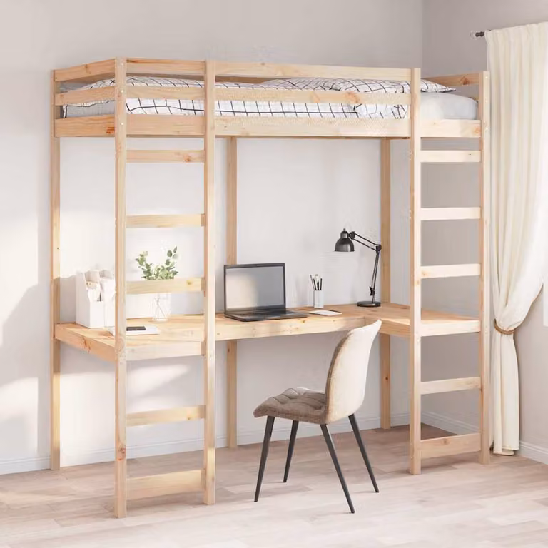 Struttura per letto soppalco singolo vidaXL in pino massello naturale, L/P/H: 190 x 90 x 205 cm