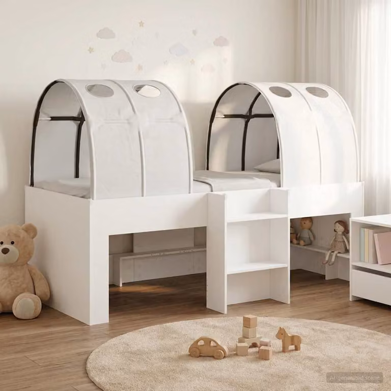Letto per bambini con tunnel vidaXL in legno ingegnerizzato bianco L: 120 cm, P: 193 cm, H: 111 cm
