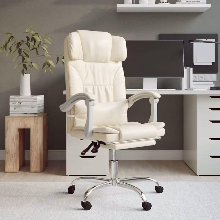 vidaXL Poltrona da Ufficio Executive Beige in Similpelle con Braccioli e Ruote