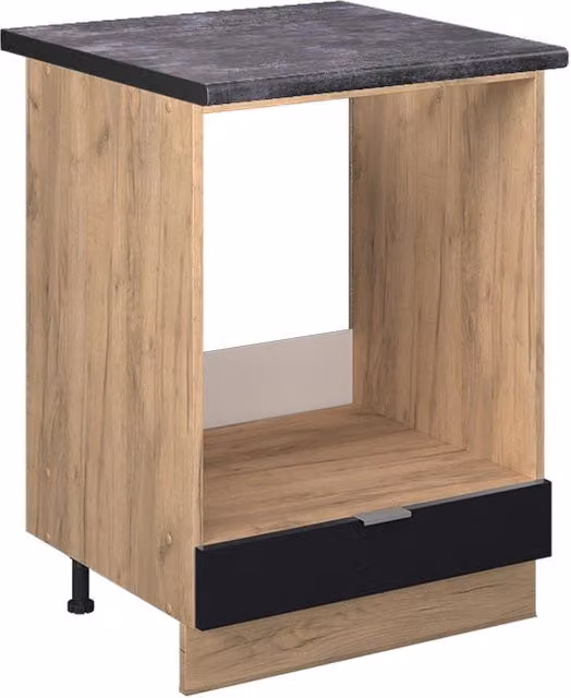 Mobile per forno da incasso Vicco Fame-Line Nero rigato e Rovere dorato con base Antracite, L: 60 cm, H: 82 cm