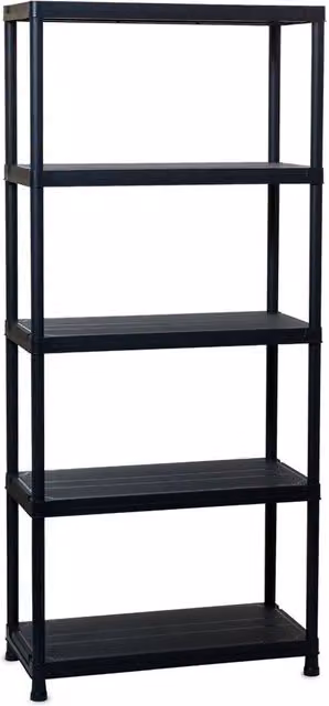 Scaffale Multiuso Toomax con 5 Ripiani Regolabili in Plastica Nera L: 71 cm, P: 35 cm, H: 180 cm