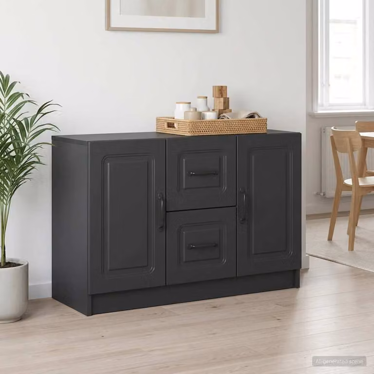 Credenza moderna vidaXL in legno ingegnerizzato e metallo, colore nero, L 89 x P 34,5 x H 57 cm