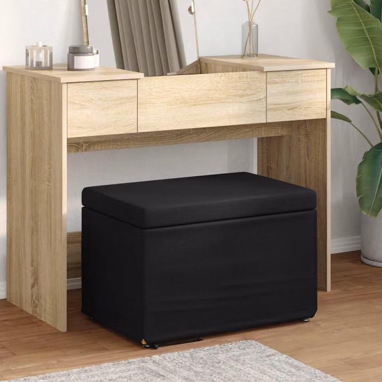 Pouf nero vidaXL in tessuto e legno con design minimalista L: 61 cm, P: 41 cm, H: 40 cm