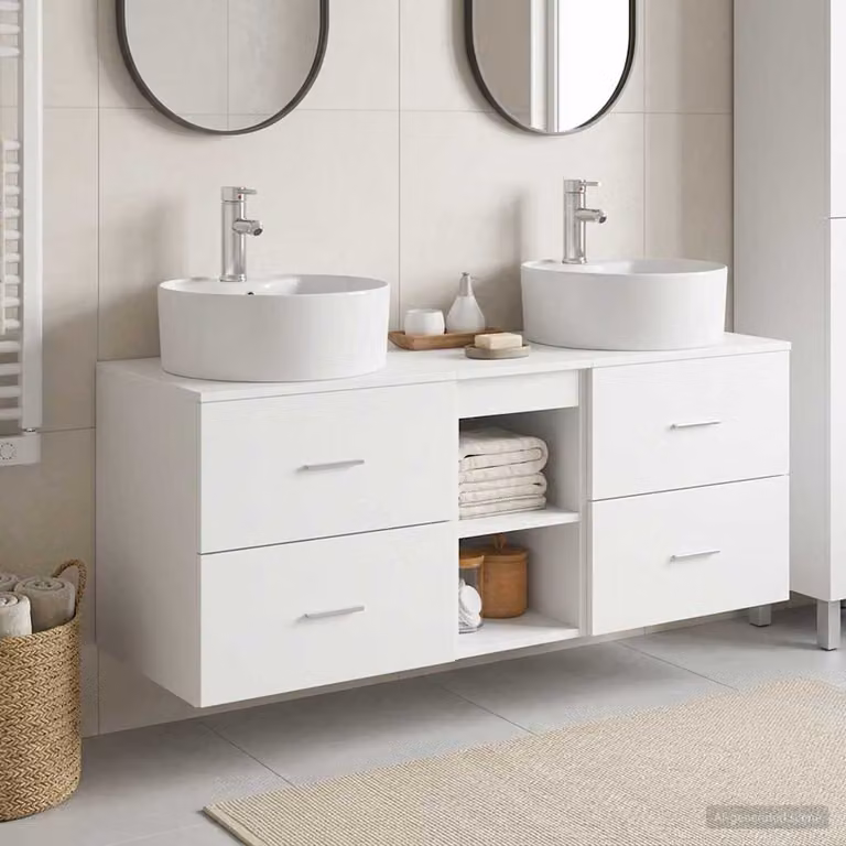 Set di armadi da bagno moderni vidaXL in 3 pezzi, colore bianco opaco, L/P/H: 129 x 44.5 x 82 cm
