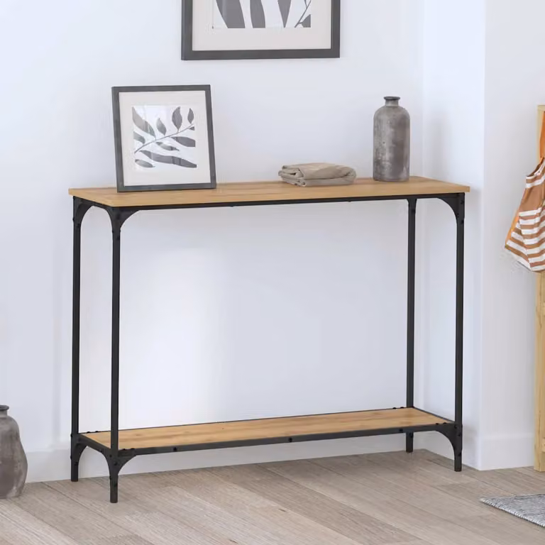 vidaXL Tavolo consolle in stile industriale color rovere, L/P/H: 101 x 30.5 x 75 cm