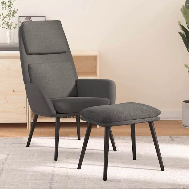 Poltrona Relax con Poggiapiedi in Tessuto Grigio Design Moderno