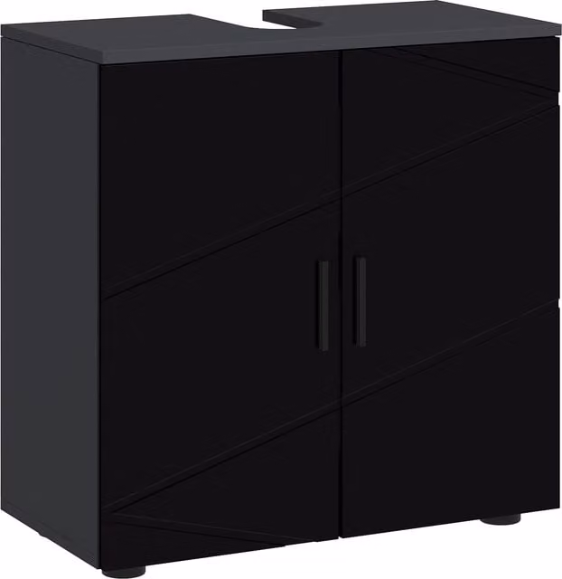 Mobile Sottolavabo da Bagno in Legno con Armadietto a 2 Ante con Ripiani Interni e Chiusura Soft-Close kleankin, Nero, L: 60 cm, P: 30 cm, H: 60 cm