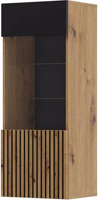 Mobile a colonna vetrina per soggiorno Auris Bim Furniture in rovere e nero opaco L/P/H: 45 x 37 x 115 cm