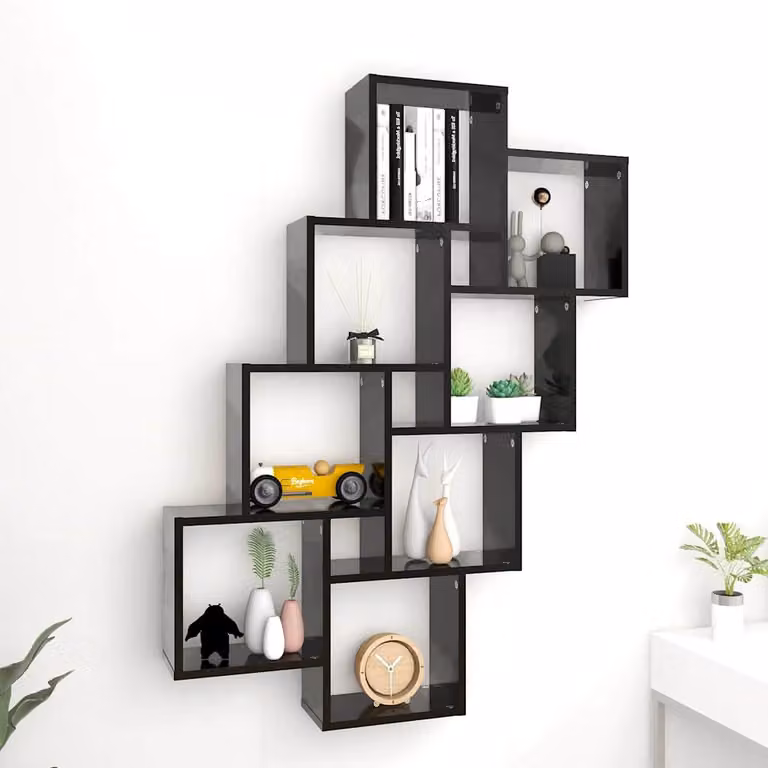 vidaXL Mensola a Parete a Cubo Moderna in Legno MDF Nera L 90 cm, P 15 cm, H 119 cm