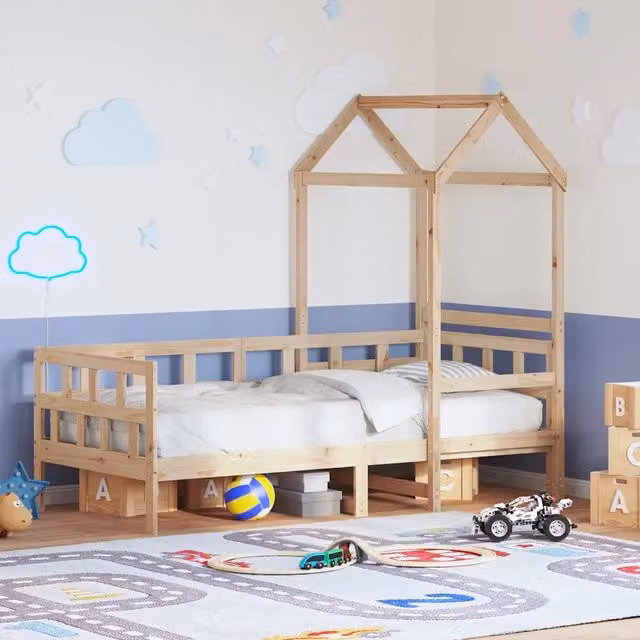 Letto a casetta vidaXL in legno massello di pino per bambini L/P/H: 203.5 x 80 x 146.5 cm