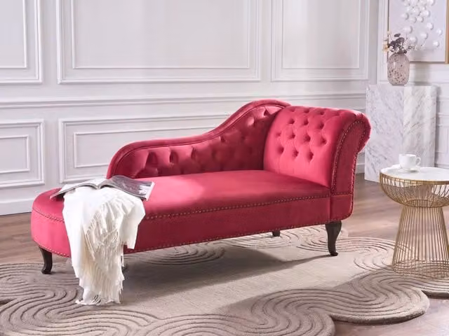Chaise longue BELIANI in velluto rosso con versione destra e stile classico, L/P/H: 169 x 65 x 79 cm