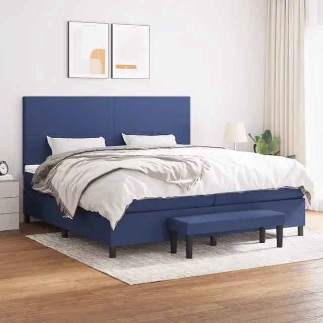 Letto matrimoniale moderno vidaXL con struttura imbottita e testiera in tessuto blu e bianco, L/P/H: 200 x 203 x 128 cm