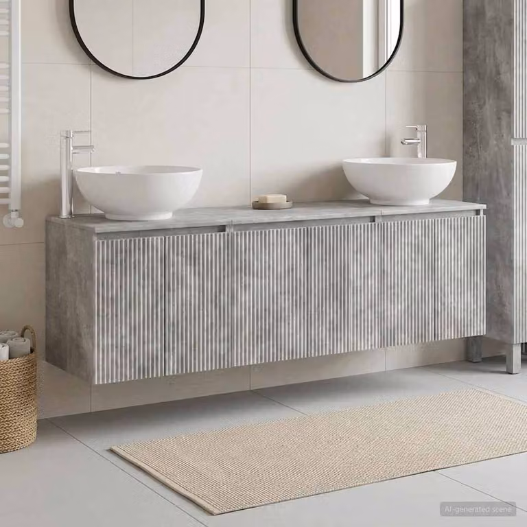 Set di mobili da bagno moderni vidaXL in 3 pezzi grigio opaco con base e pensili sospesi in legno e metallo L/P/H: 161,5 x 44,5 x 80,0 cm