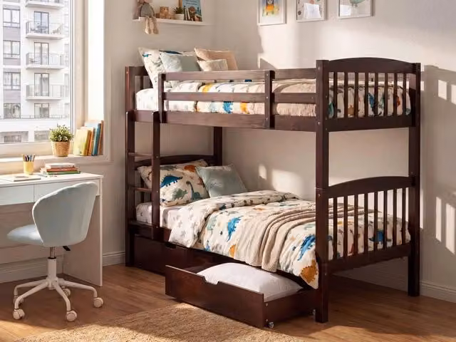 Letto a castello Beliani in legno di pino marrone con cassetti per cameretta bambini L/P/H: 210 x 90 x 150 cm