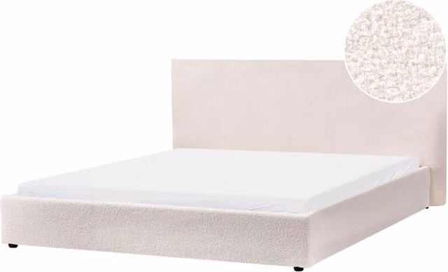 Letto matrimoniale ad acqua BELIANI in bouclé bianco, stile classico minimalista, L/P/H: 180 x 200 x 110 cm